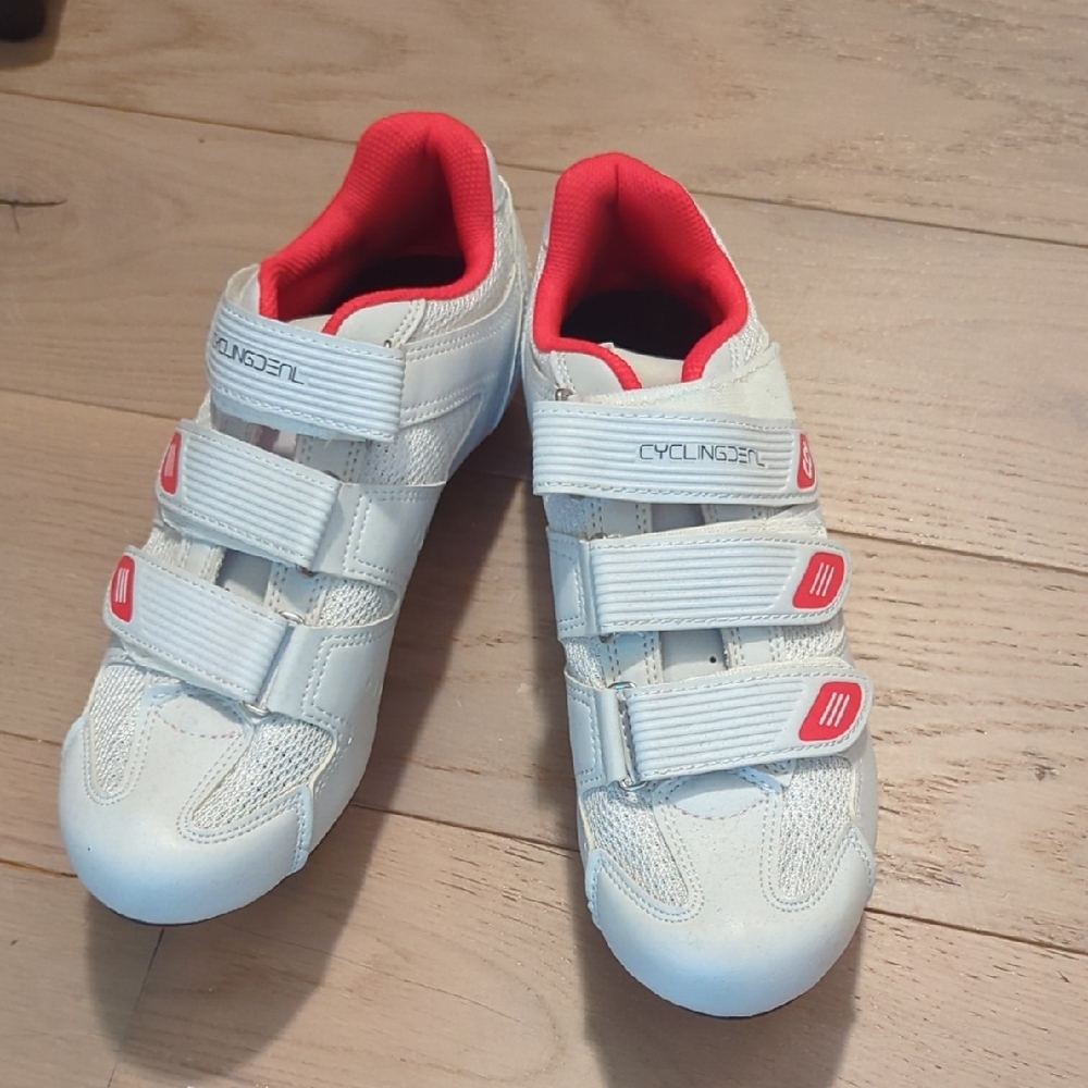 Peloton White and Red Cycling Sneakers